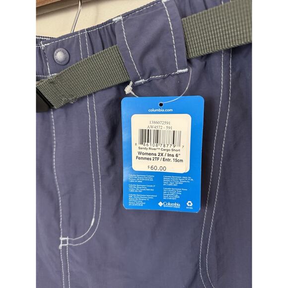 Columbia Sandy River Cargo Shorts Womens 2X Navy Belted Lightweight Hiking New - Picture 2 of 13